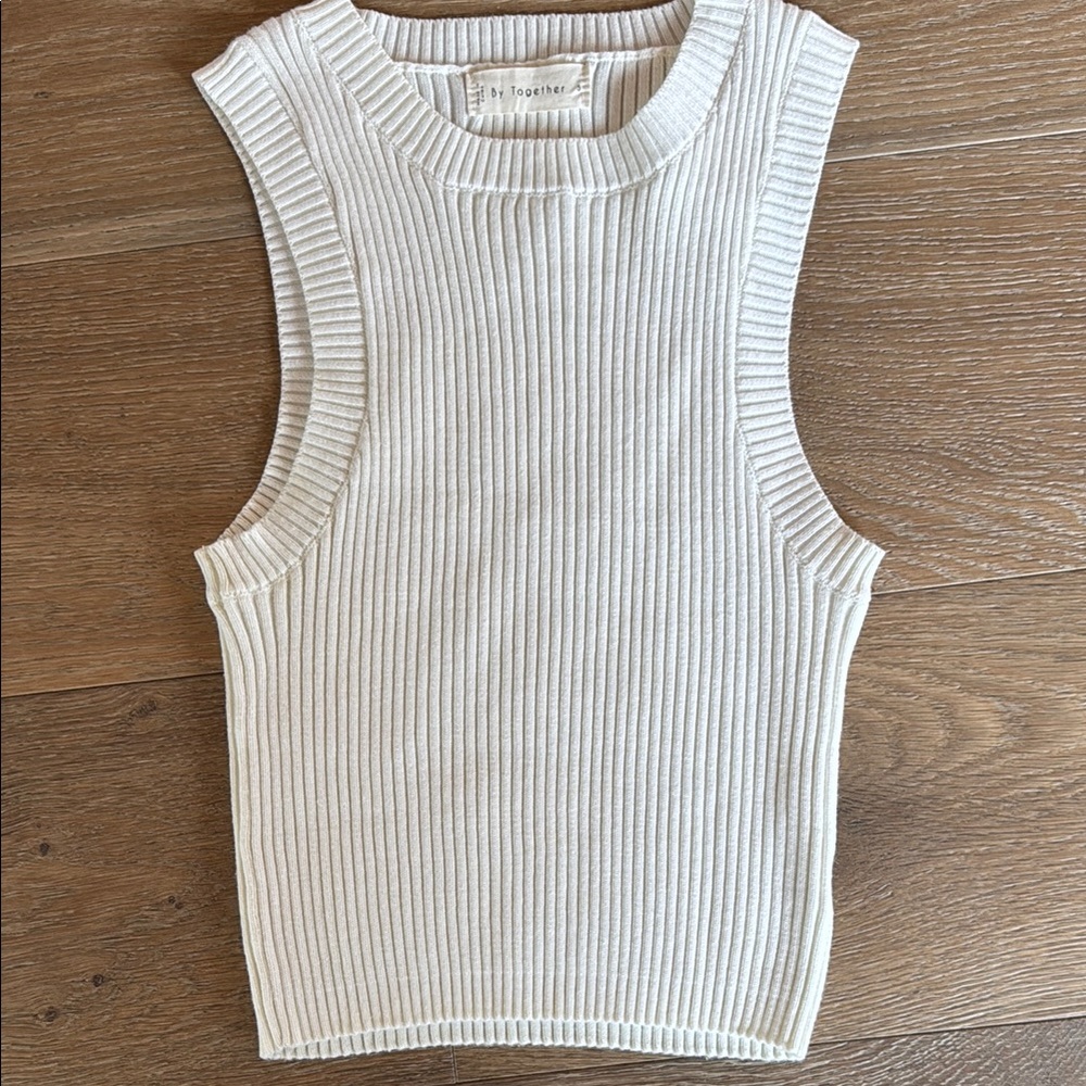 By Together White Ribbed Sleeveless Muscle Tee